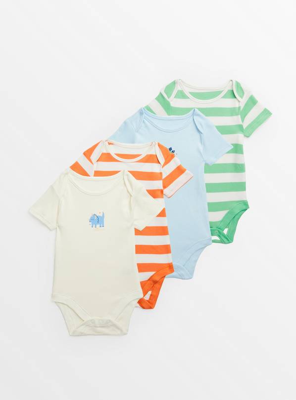 Dinosaur Printed Short Sleeve Bodysuits 4 Pack Up to 3 mths